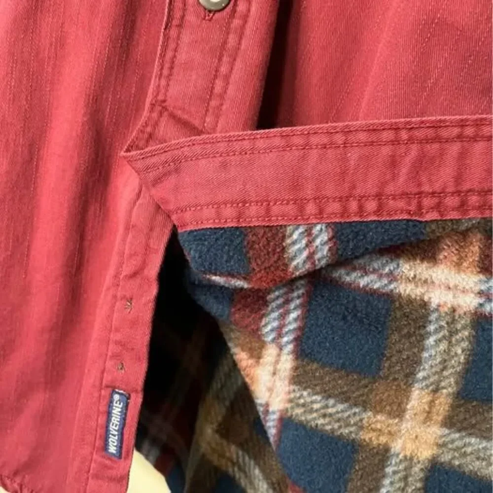 Wolverine Boots Mens Flannel Jacket Long Sleeve Fleece Lined Plaid XL Maroon NWT
